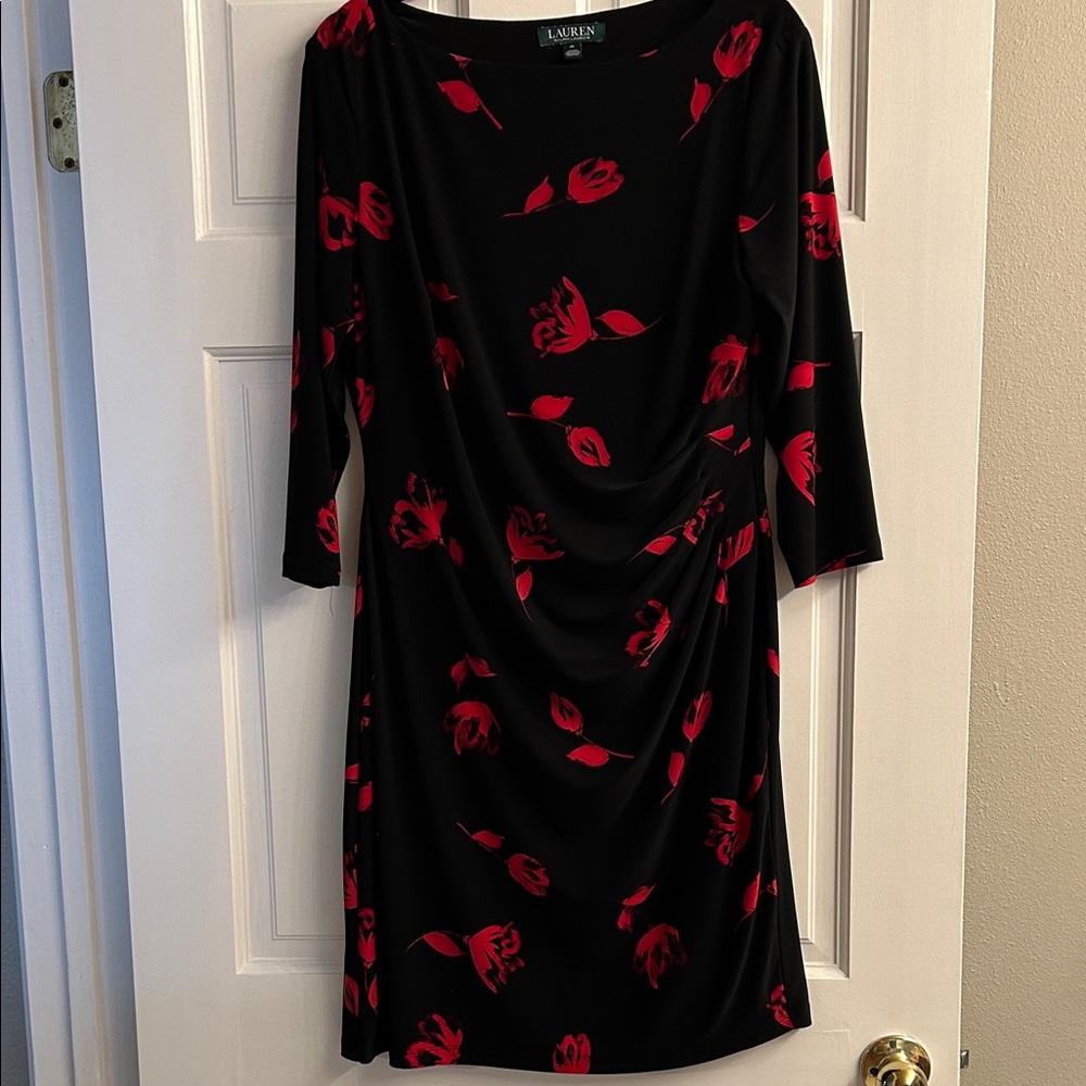 Lauren Ralph Lauren Black Dress with Red Floral Accents